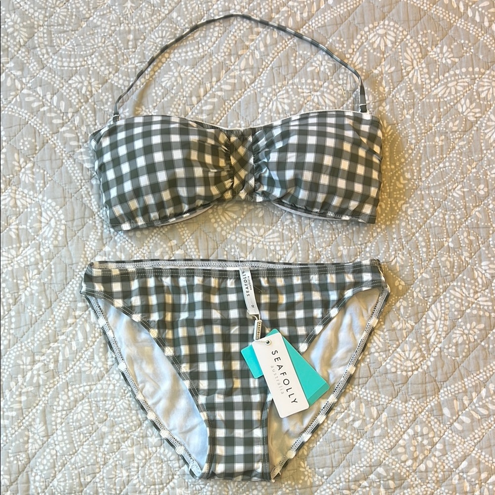 Seafolly Green and White Gingham Bikini